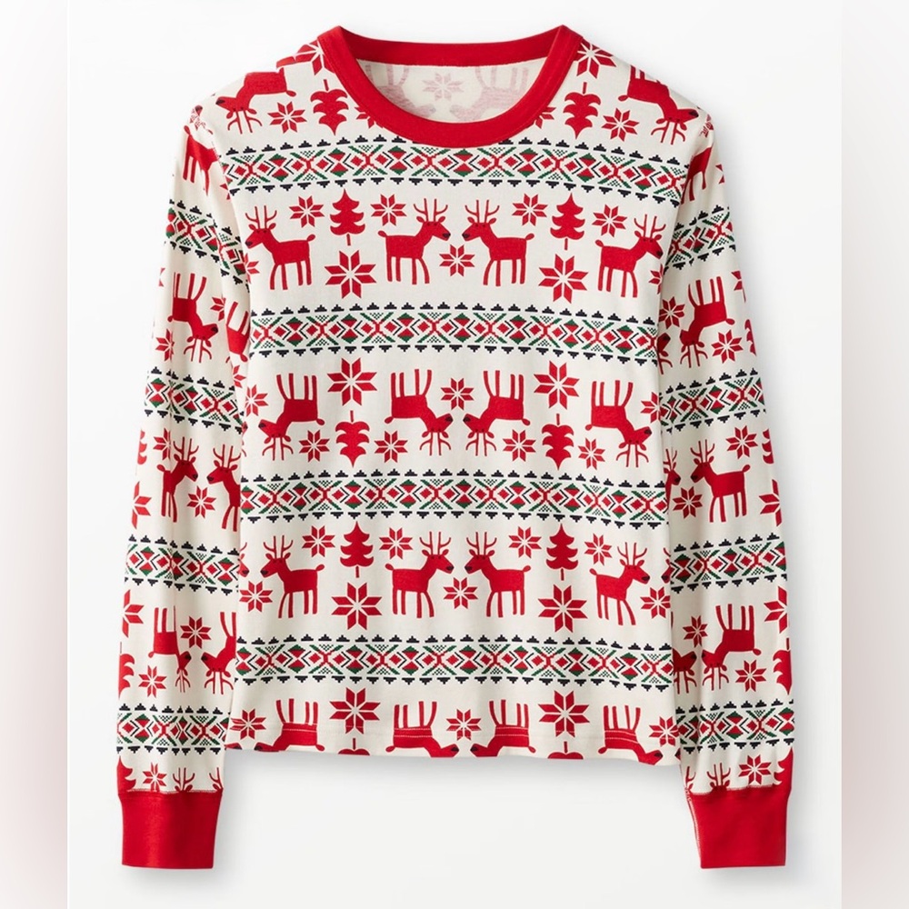 Hanna Andersson Adult Holiday Dear Deer Long John Pajama Top, XL